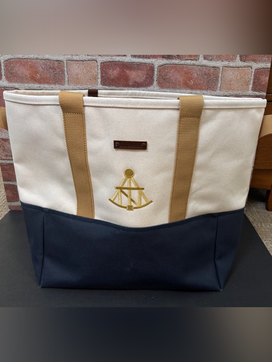 L.L. Bean Handbags - Ll Bean Canvas Tote Bag with Navy Base and Cream Body Boat Tote